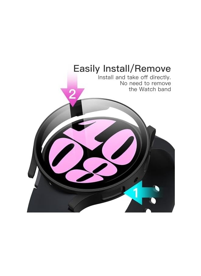 Case with Screen Protector Compatible with Galaxy Watch 6 40mm, Overall Protective Cover, Built-in Tempered Glass Film High Sensitivity, 2 Pack (Black)