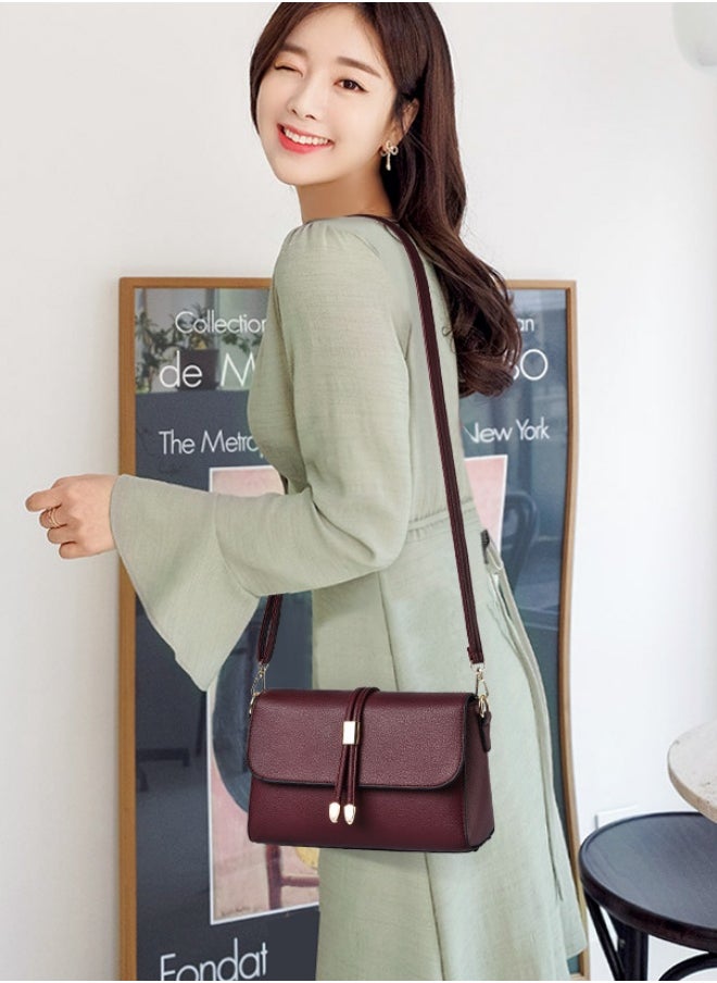 Women's Versatile PU Leather Shoulder Bag, Ladies Multi-pocket Crossbody Bag Sling Bag Side Bag, Daily Commuter/Banquet/Party/Campus Large-capacity Frequent Carrying Bag for Girls/Dtudents(Red)