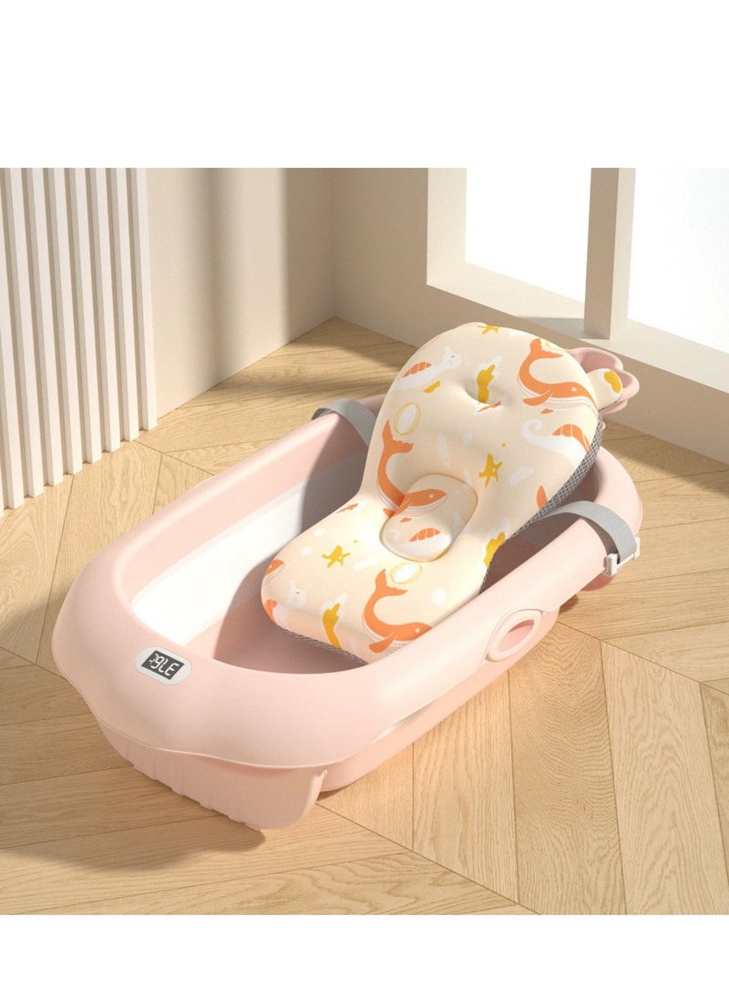 Foldable Baby Bathtub With Cushion & Water Thermometer And Drain Hole, Portable Durable Foldable Baby Bath Tub For Newborn Infants 0-36 Months