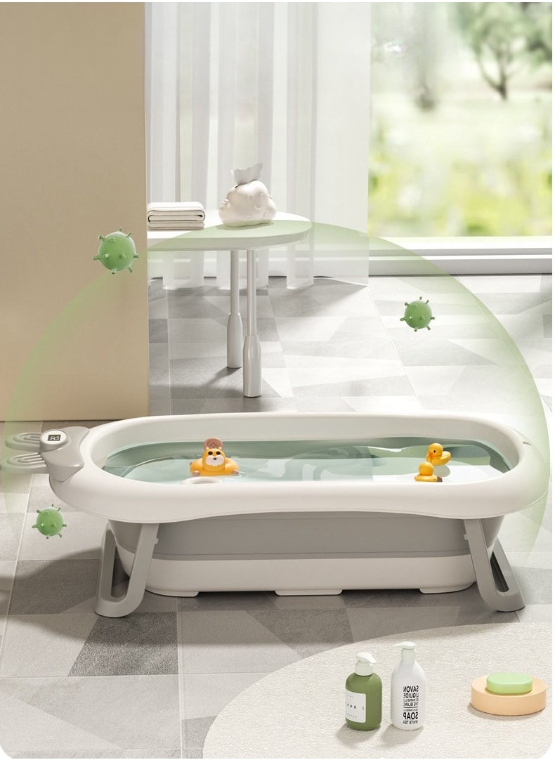 Foldable Baby Bathtub With Mat, Water Thermometer And Drainage Hole, Portable And Durable Foldable Baby Bathtub, 3 Foldable Basins, Suitable For Newborns 0-36 Months