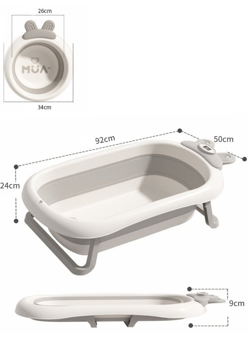 Foldable Baby Bathtub With Mat, Water Thermometer And Drainage Hole, Portable And Durable Foldable Baby Bathtub, 3 Foldable Basins, Suitable For Newborns 0-36 Months