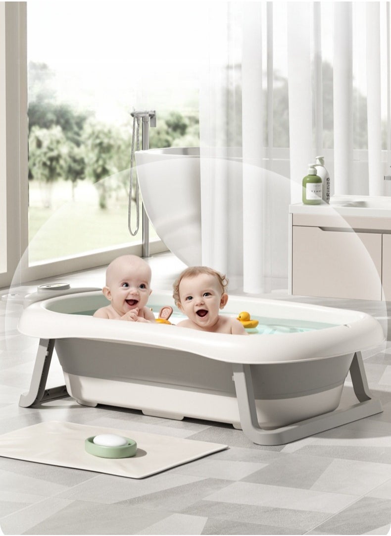 Foldable Baby Bathtub With Mat, Water Thermometer And Drainage Hole, Portable And Durable Foldable Baby Bathtub, 3 Foldable Basins, Suitable For Newborns 0-36 Months