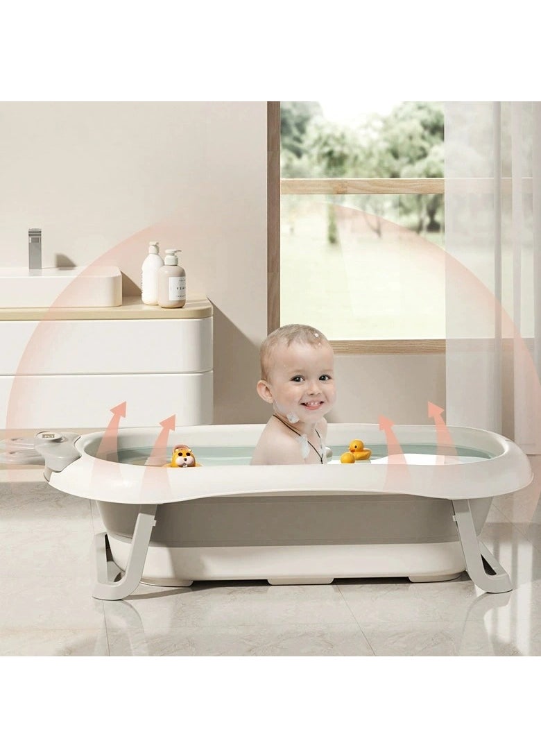 Foldable Baby Bathtub With Mat, Water Thermometer And Drainage Hole, Portable And Durable Foldable Baby Bathtub, 3 Foldable Basins, Suitable For Newborns 0-36 Months