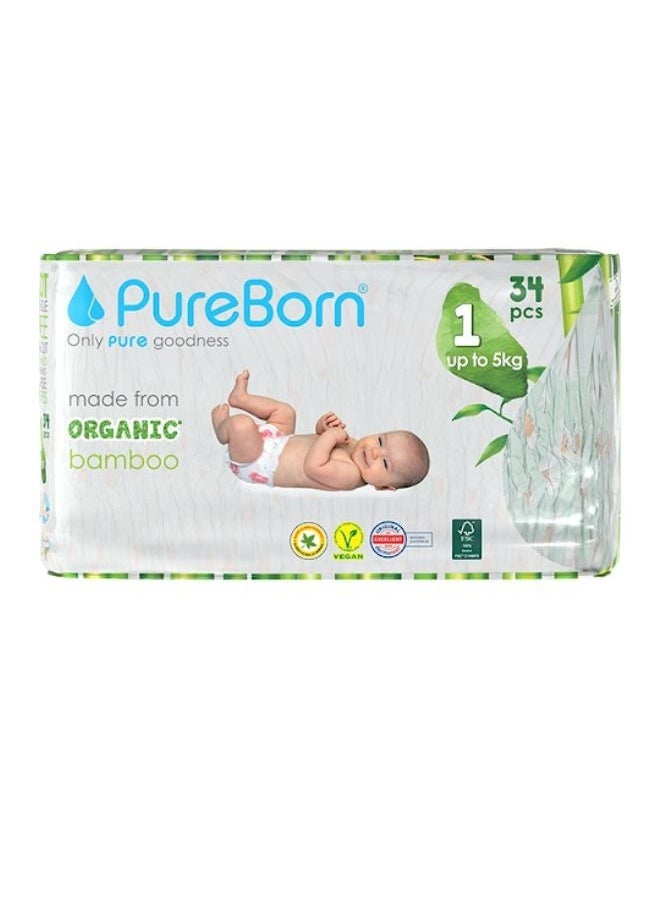 Organic Bamboo Size 1 Diapers Upto 5 Kgs 34 Count