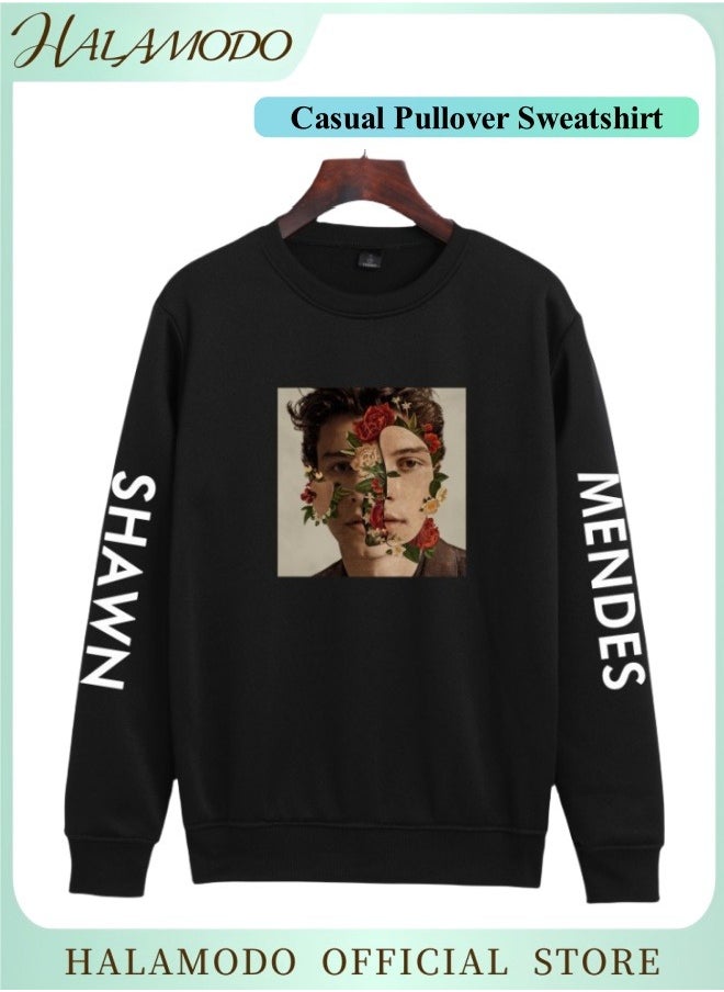 Unisex Casual Pullover Sweatshirt Tops with Printed Round Neck Long Sleeve Sweatshirt Loose Lightweight Blouse Tops for Men and Women