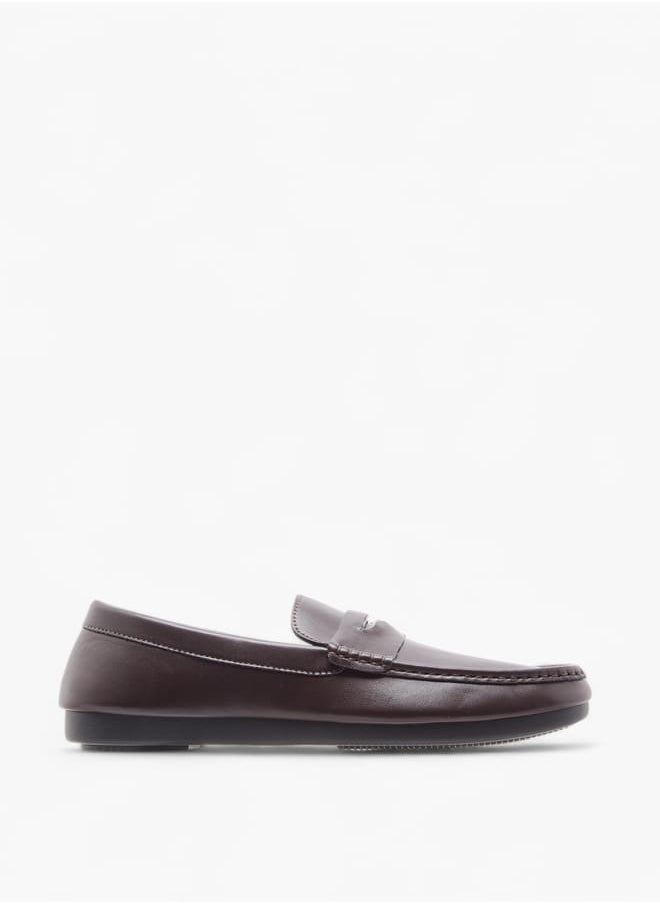 Men's Solid Slip-On Moccasins with Cutout Detail