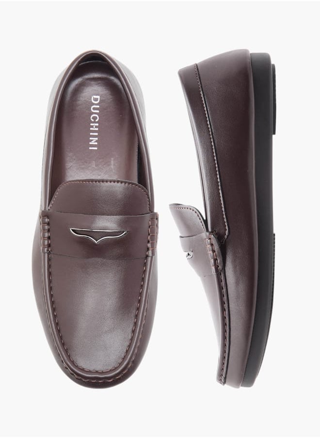 Men's Solid Slip-On Moccasins with Cutout Detail