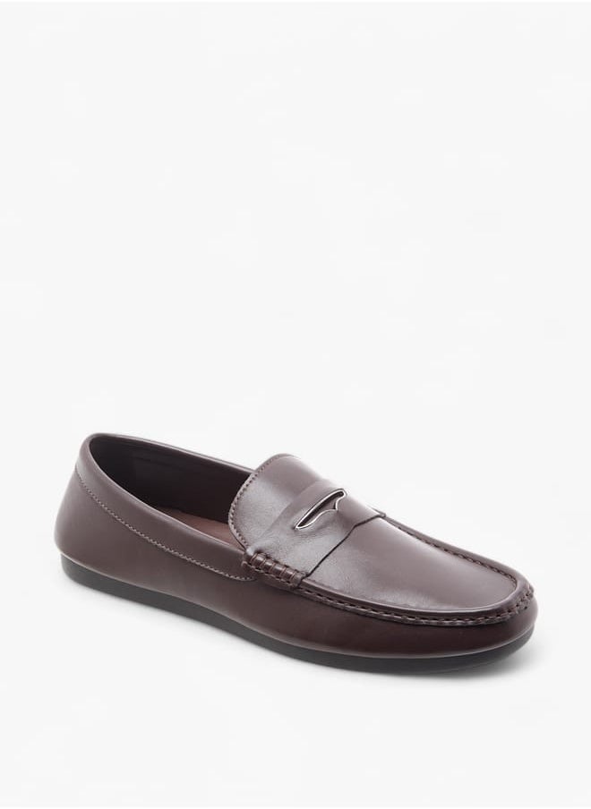 Men's Solid Slip-On Moccasins with Cutout Detail