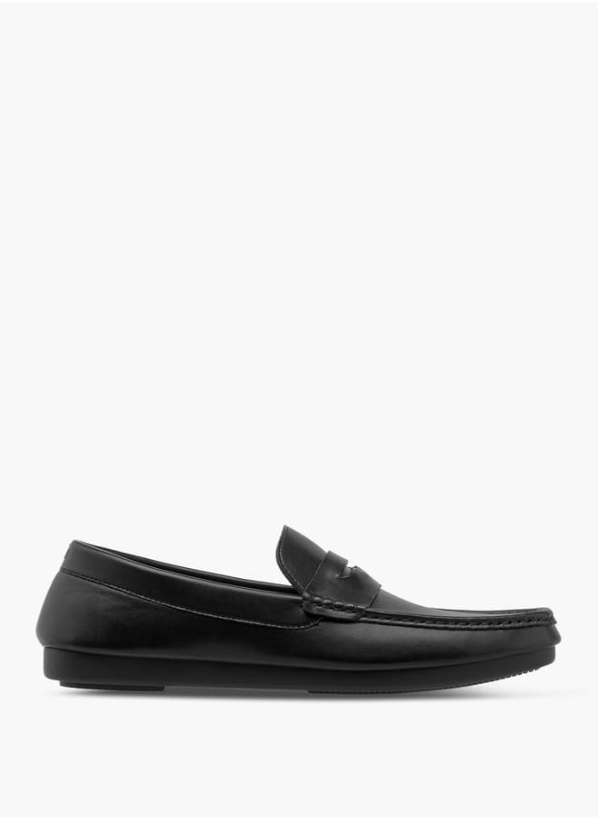 Men's Solid Slip-On Moccasins with Cutout Detail