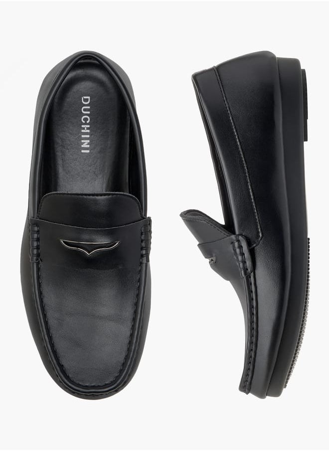 Men's Solid Slip-On Moccasins with Cutout Detail