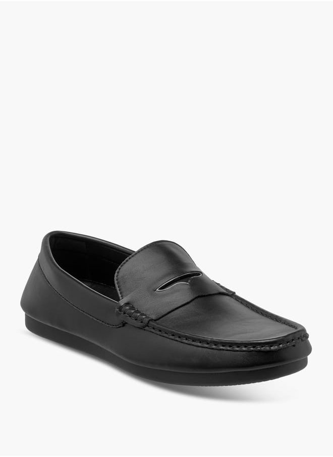 Men's Solid Slip-On Moccasins with Cutout Detail