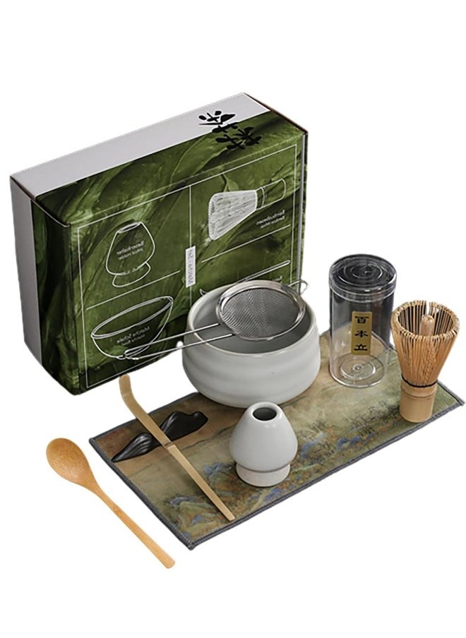 Japanese Matcha Tea Set, 7Pcs Matcha Whisk Set with Matcha Bowl, Matcha Bamboo Whisk, Scoop, Whisk Holder, Stainless Steel Tea Sifter, Tea Making Kit