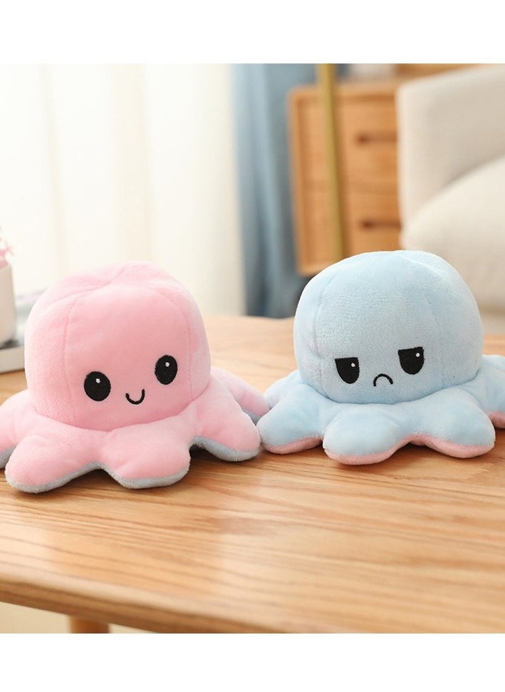 Soft Reversible Octopus Plush Toy Double-Sided Flip Different Expression Octopus Doll Gift for Girls and Children (light pink-light blue)