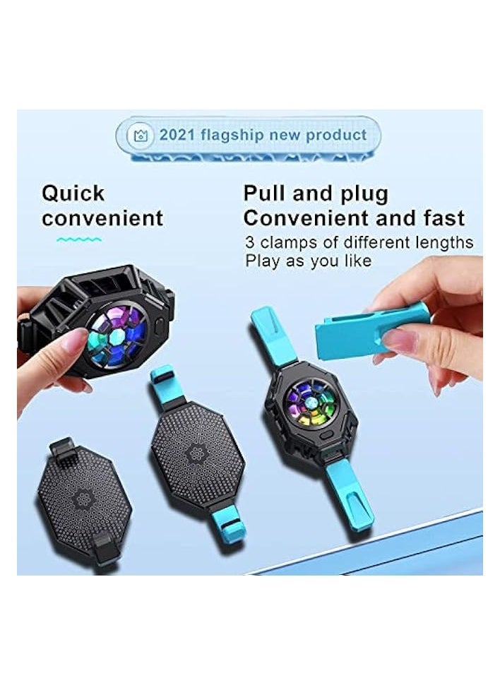 Semiconductor Cooler, Heat Sink with Colorful Lights and Back Clip, for Mobile Gaming, Live Streaming, Outdoor Vlog, Car Driving, for ipad/Tablet/Phone Gaming Cooling Case