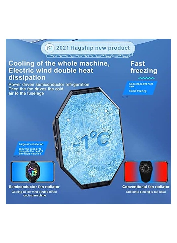 Semiconductor Cooler, Heat Sink with Colorful Lights and Back Clip, for Mobile Gaming, Live Streaming, Outdoor Vlog, Car Driving, for ipad/Tablet/Phone Gaming Cooling Case