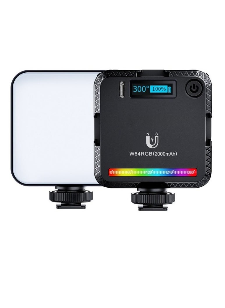 W64RGB Portable Video Light, Dimmable Rechargeable Photography Fill Light, High Brightness High CRI LED Camera Light For Vlog Live Streaming Video Conference, (1pc, W64RGB Single Light)