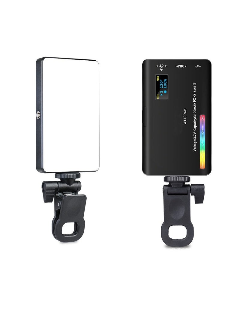 W140RGB Portable Video Light, Dimmable Rechargeable Photography Fill Light, High Brightness High CRI LED Camera Light For Vlog Live Streaming Video Conference, (1pc, W140RGB Single Light Plus Clip)