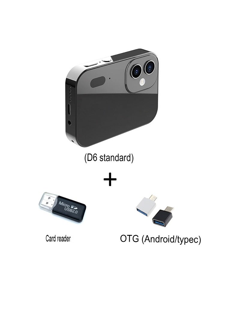 D6 4K 64MP Digital Camera, 3 Inch HD Touch Screen Portable Video Recording Camera With Triple Lens, Manual Focus Compact Action Camera For Vlogging, (Black Camera With Card Reader Plus Android Type C OTG)