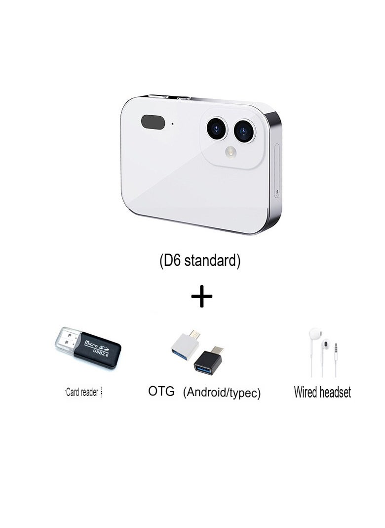 D6 4K 64MP Digital Camera, 3 Inch HD Touch Screen Portable Video Recording Camera With Triple Lens, Manual Focus Compact Action Camera For Vlogging, (White Camera With Card Reader Plus Android Type C OTG Plus Wired Headset)