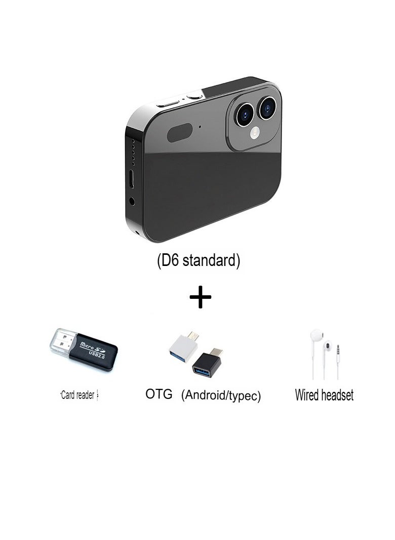 D6 4K 64MP Digital Camera, 3 Inch HD Touch Screen Portable Video Recording Camera With Triple Lens, Manual Focus Compact Action Camera For Vlogging, (Black Camera With Card Reader Plus Android Type C OTG Plus Wired Headset)