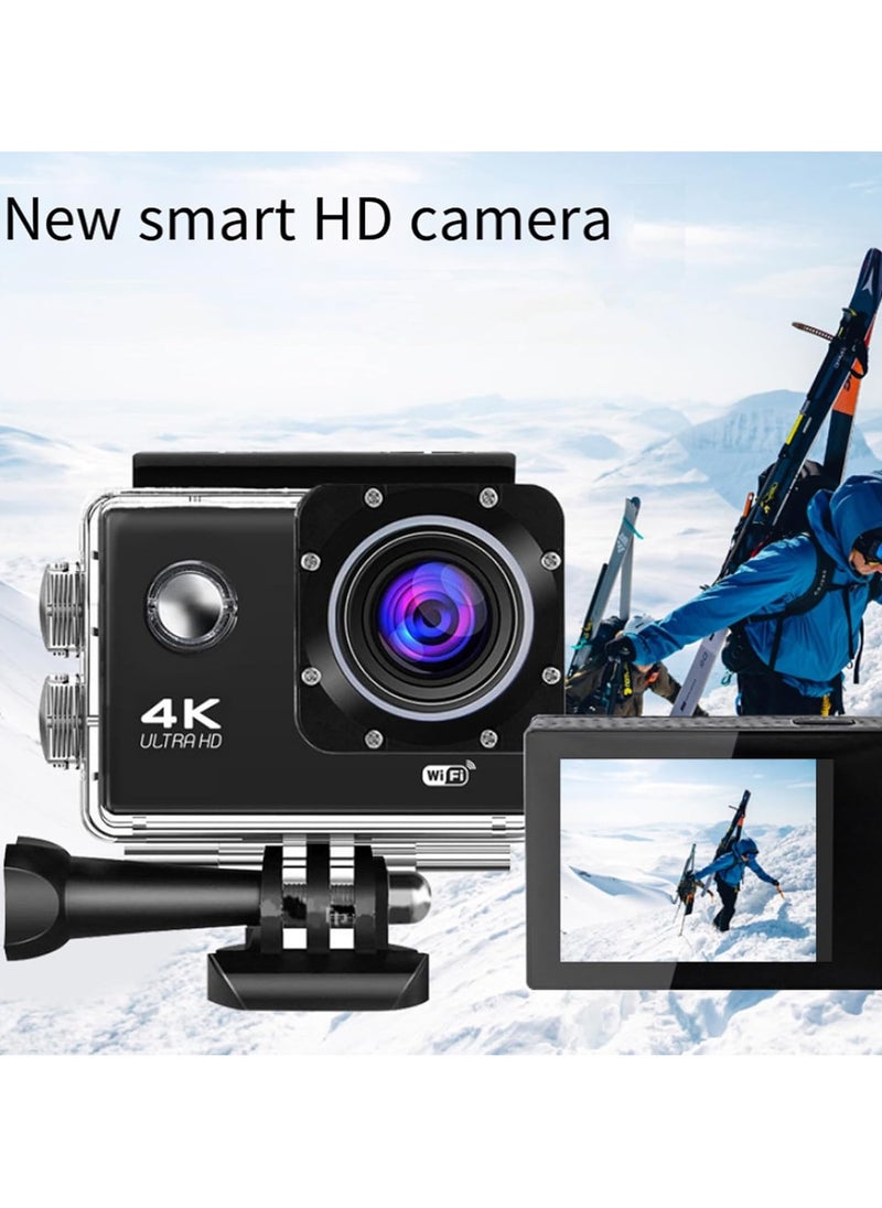 4K Action Camera, Outdoor Waterproof Sports Camera, IPS Real Color Touchscreen Photography Camera, Adjustable View Angle WIFI Camera With Time Lapse Slow Motion, (1pc, Black)