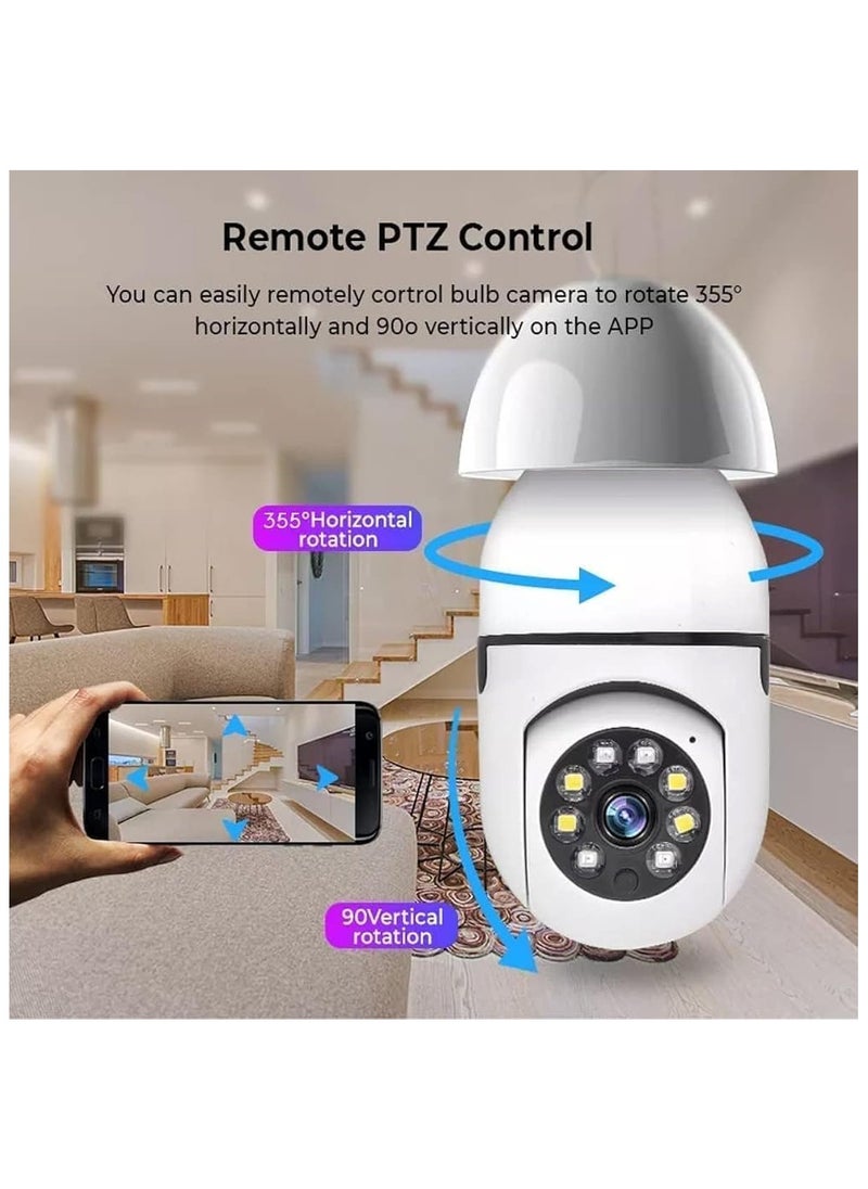 E27 Bulb Camera with Automatic Tracking, Full Color Night Vision, Bidirectional Audio, Enhanced Wi-Fi Security Camera for Indoor Surveillance, Motion Detection, 110V-220V Wired, Plastic Construction, LED Indicators, Ideal Holiday Gift for Home Safety