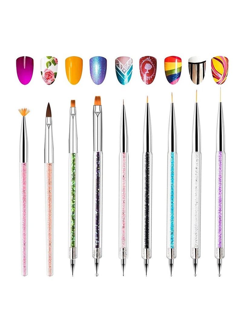 9 Pcs Nail Art Brushes for with Liner Brush and Dotting Pens Home Use Professional Salon Tools Puller Pen Double Point Drilling