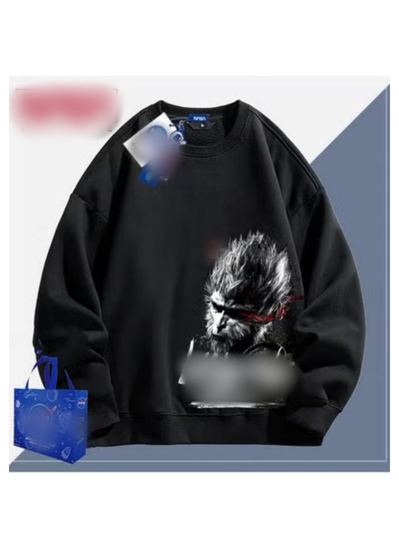 Black Mythical Loose Round Neck Hoodie