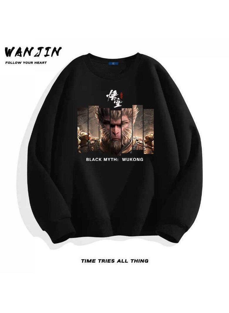 Black Mythical Wukong Loose Round Neck Hoodie