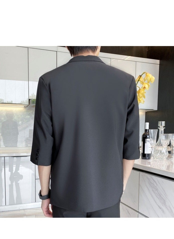 Summer Thin Loose Fitting Men's Two-piece Suit With Mid Sleeves