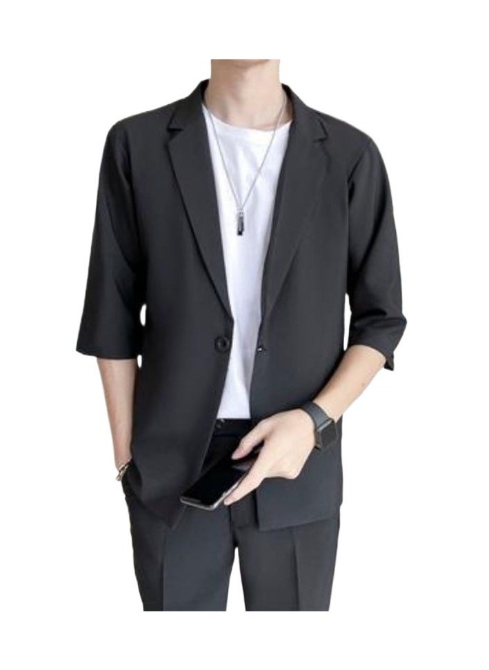 Summer Thin Loose Fitting Men's Two-piece Suit With Mid Sleeves