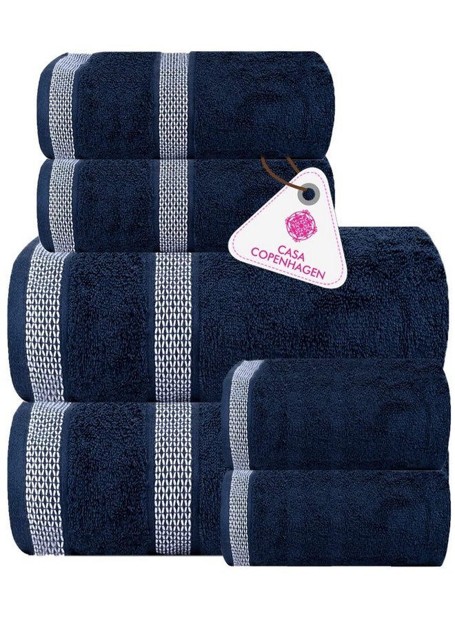 Solitaire 6 Pieces Towel Set- Navy, 600 Gsm 2 Bath Towel 2 Hand Towel 2 Washcloth, Designed In Denmark Made Of Soft Egyptian Cotton For Bathroom, Kitchen & Shower
