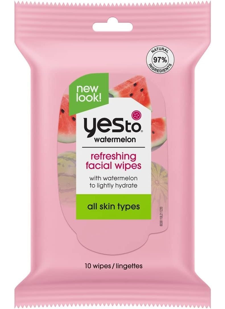 Yes To Watermelon Refreshing Facial Wipes Hydrating Formula That Removes Dirt Oil  Grime Leaves Skin Refreshed  Brighter Aloe Natural Vegan  Cruelty Free 10 Count 8036110