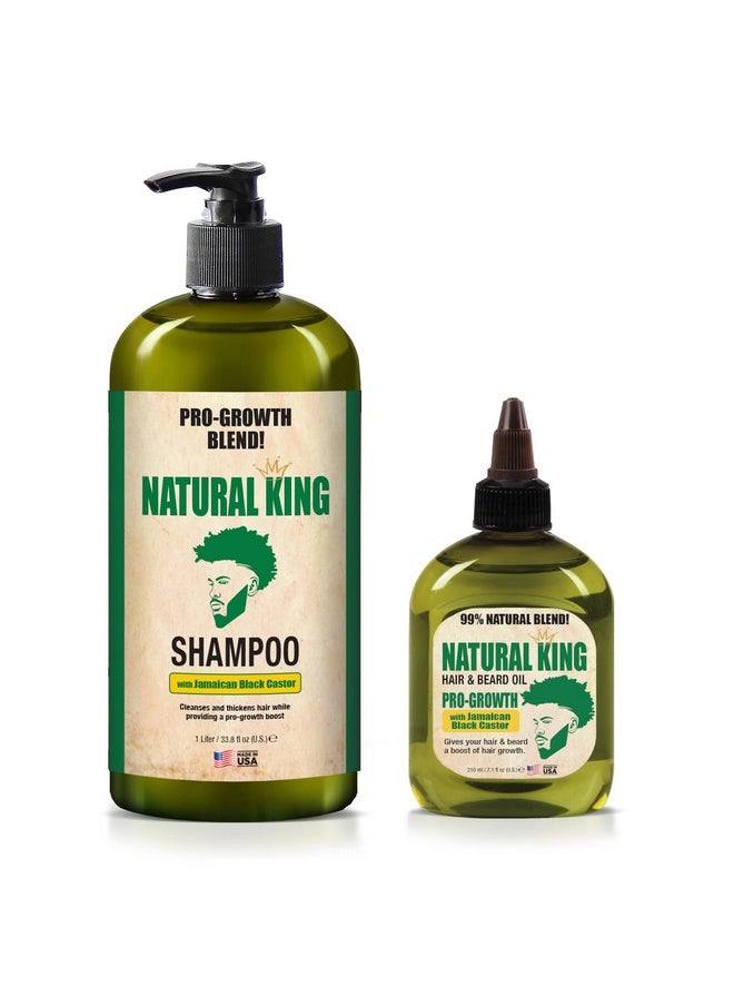 Natural King Jamaican Black Castor Shampoo(33.8 Oz) And Pro-Growth Hair & Beard Oil (7.1 Oz) Set For Nourishing Hair Growth