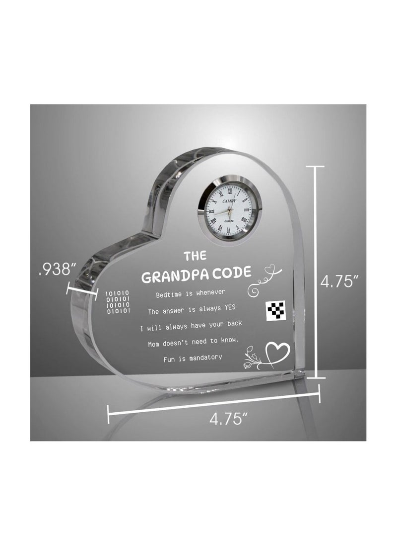 Grandpa Gift–Heart-Shaped Crystal Glass Clock Keepsake|Elegant Display For Home&Office|Thoughtful Gift For Grandfathers On Birthdays,Anniversaries