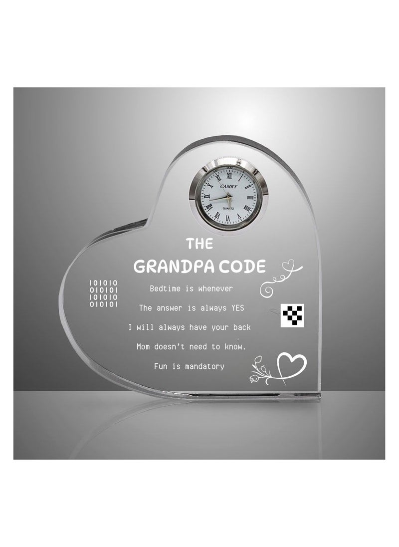 Grandpa Gift–Heart-Shaped Crystal Glass Clock Keepsake|Elegant Display For Home&Office|Thoughtful Gift For Grandfathers On Birthdays,Anniversaries