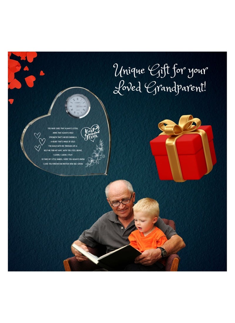 Grandpa Gift–Heart-Shaped Crystal Glass Clock Keepsake|Elegant Display For Home&Office|Thoughtful Gift For Grandfathers On Birthdays,Anniversaries
