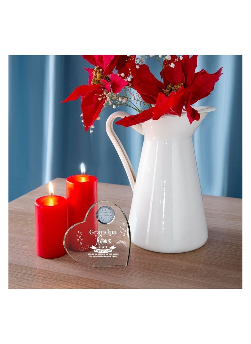 Grandpa Gift–Heart-Shaped Crystal Glass Clock Keepsake|Elegant Display For Home&Office|Thoughtful Gift For Grandfathers On Birthdays,Anniversaries