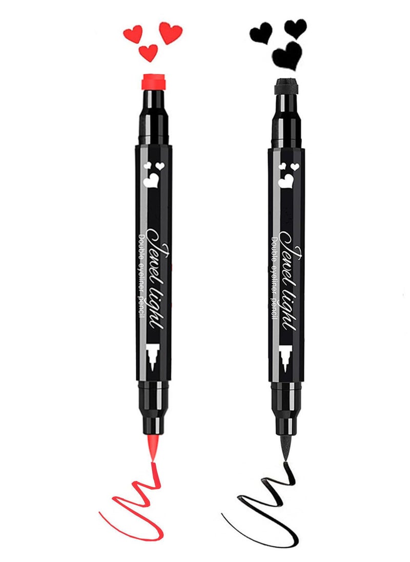 Go Ho 2 PCS Waterproof Liquid Eyeliner StampsDoubleside BlackRed Smudgeproof Eye LinerHeart Stamp Eyeliner for Harley Costume MakeupLonglasting Love Tattoo Tools for Valentines Day