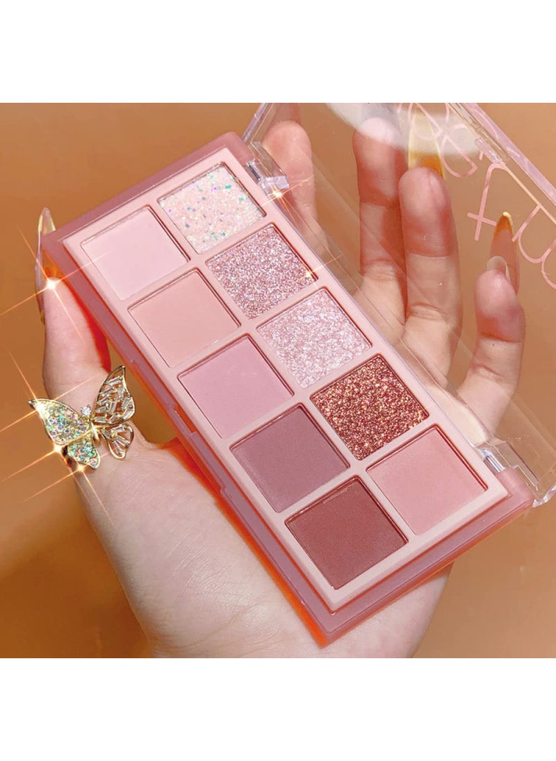 Go Ho 10 Colors Eyeshadow PaletteMatteGlitterShimmer Eyeshadow MakeupPink Powder Light Pink Eye Shadow ShadesNaturingLookingWaterproof Eye Shadow Palette Makeup03