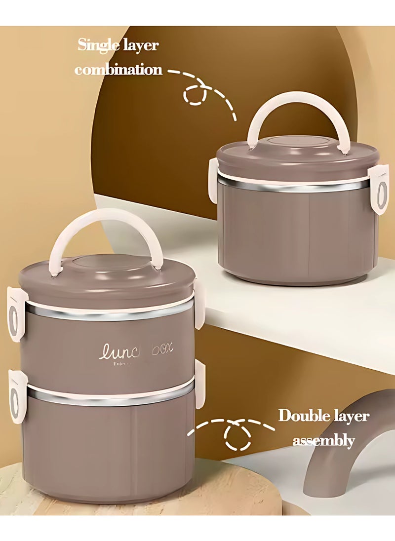 Twisoo 2 Tier Thermal Lunch Box Bento Box Set, Portable Insulated Lunch Containers with Spoon, Stackable Leakproof Stainless Steel Food Container for Kids Teens Adults Clip Lock Leakproof 1800ml ( Gray )