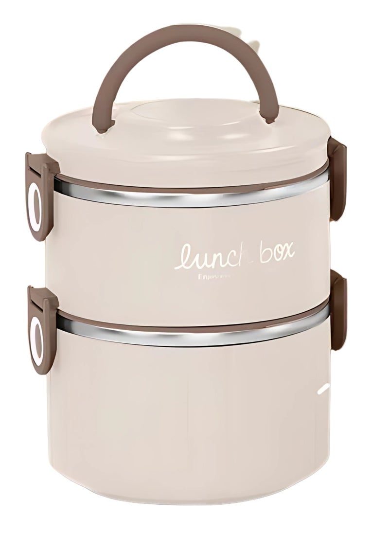 Twisoo 2 Tier Thermal Lunch Box Bento Box Set, Portable Insulated Lunch Containers with Spoon, Stackable Leakproof Stainless Steel Food Container for Kids Teens Adults Clip Lock Leakproof 1800ml ( White)