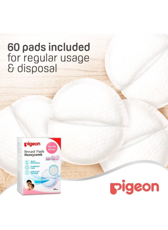 Breast Pad, Honeycomb, Ultra-Slim And Light, Leak Proof Coverage, Quick Absorbency, 60 Pcs, White