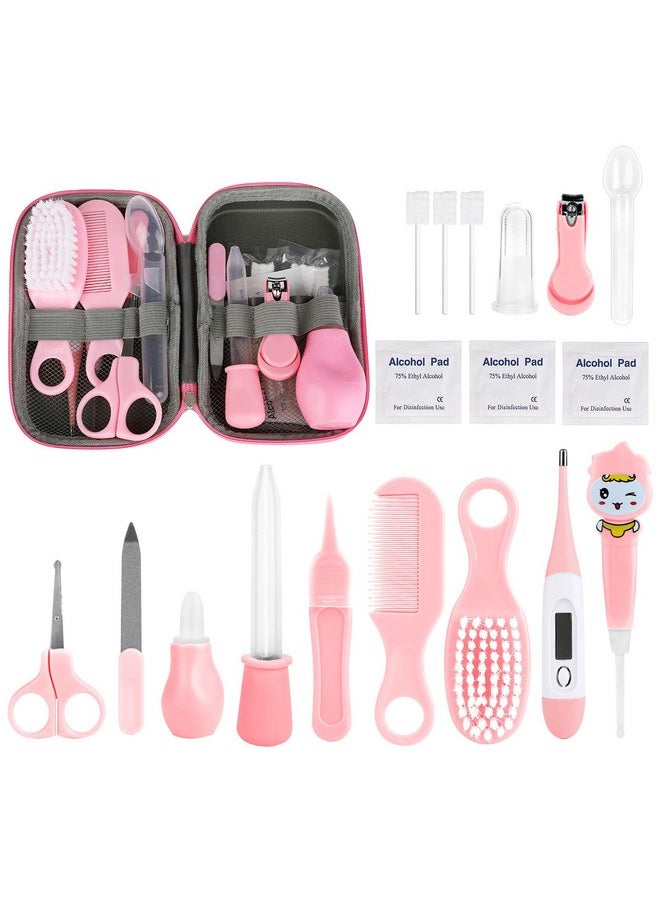 Baby Healthcare and Grooming Kit, Baby Nursery Health Care Set with Hair Brush Comb, Nail Clipper, Pacifier Clip, Nasal Aspirator Baby Essentials for Newborn Infant Baby Girls Boys (19 in 1, Pink)