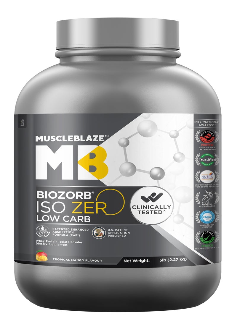 MuscleBlaze Biozorb Iso-Zero, Low Carb (Tropical Mango, 5lbs / 2.27kg)