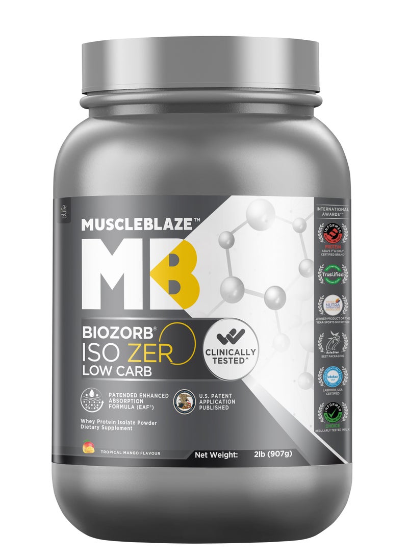 MuscleBlaze Biozorb Iso-Zero, Low Carb (Tropical Mango, 2lbs / 907g)