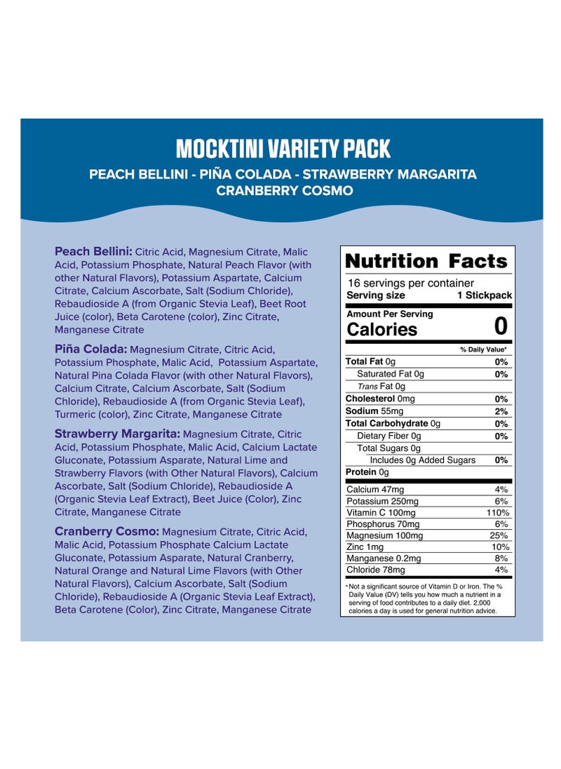 Daily Electrolyte Powder Drink Mix – Mocktini Variety, 16 Stickpacks – Hydration Packets with 6 Key Electrolytes and Trace Minerals – Keto Friendly, Non-GMO and Sugar-Free