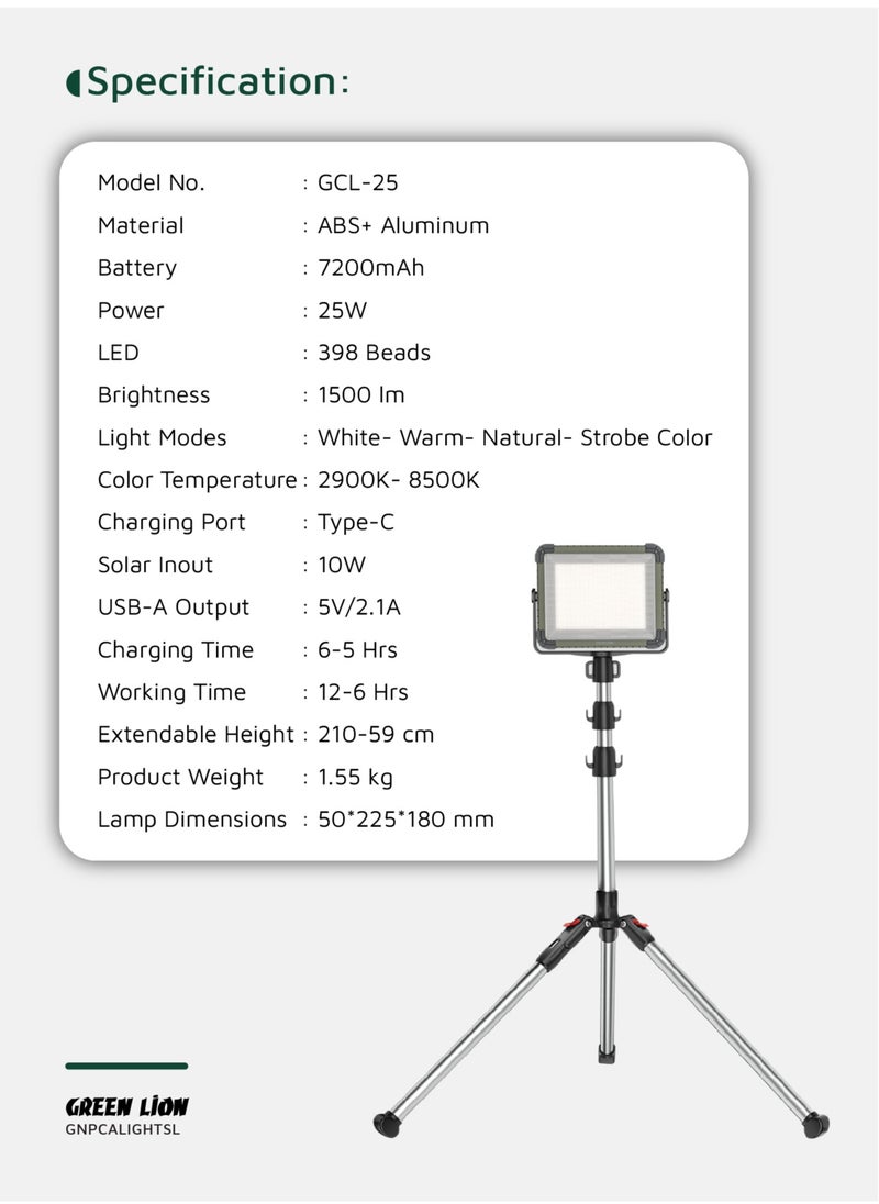 2 in 1 Solar Camping Light & Power Bank 7200mAh with Solar Powered Energy & 360° Rotation / Remote Control / 12 Hours  Working Time / Digital Battery Display / Different Light Modes / 1500 lm Brightness - Siver