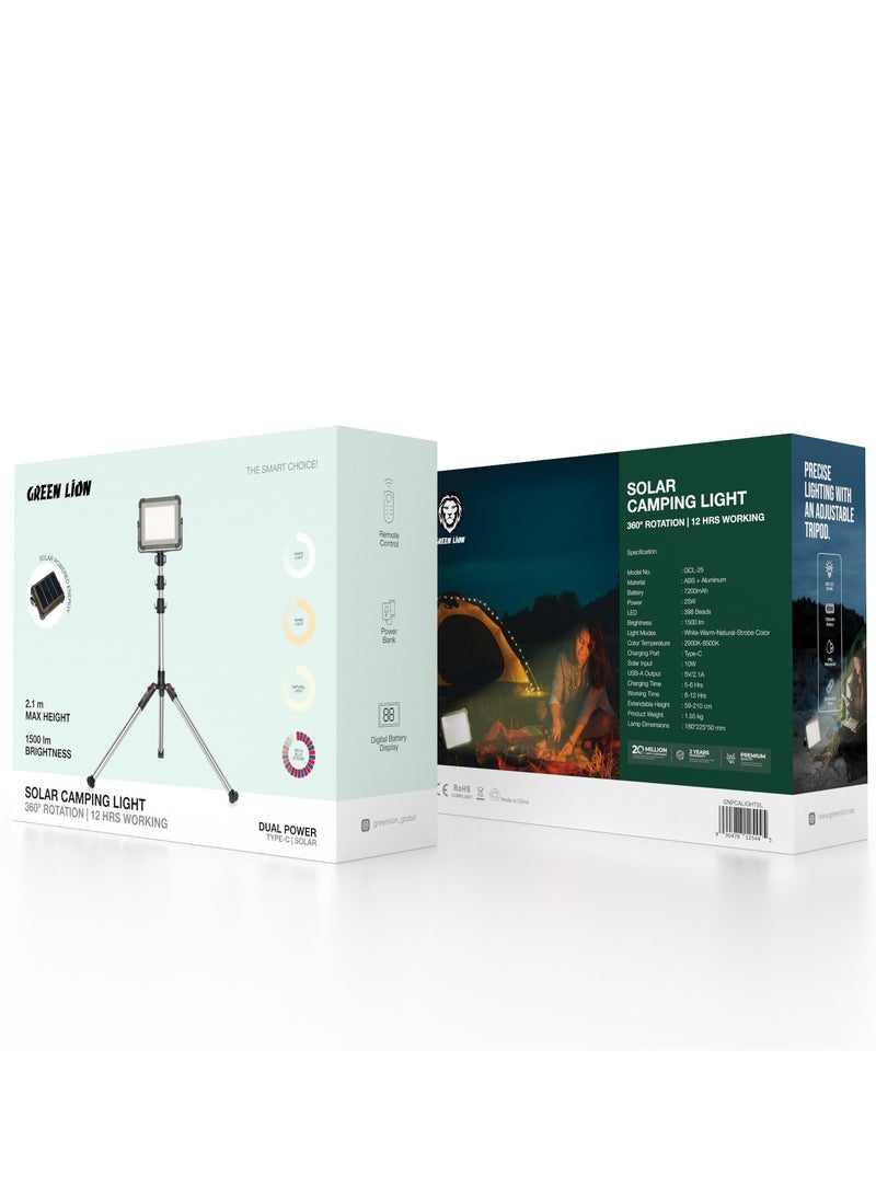 2 in 1 Solar Camping Light & Power Bank 7200mAh with Solar Powered Energy & 360° Rotation / Remote Control / 12 Hours  Working Time / Digital Battery Display / Different Light Modes / 1500 lm Brightness - Siver