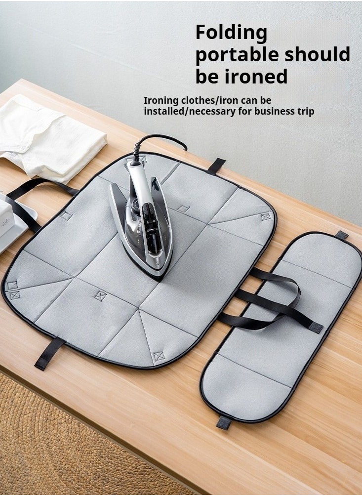 Portable ironing pad. When closed, it is a bag that can store the iron. When unfolded, it is a heat-insulating ironing board.